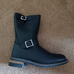 Mens black leather motorcycle boots